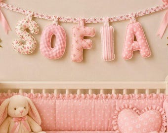 Quilted Name Banner, Baby Name Banner, Name Garland, Personalized Garland, Fabric Letter Nursery Decor