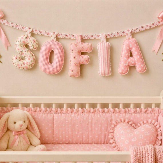 Quilted Name Banner, Baby Name Banner, Name Garland, Personalized Garland, Fabric Letter Nursery Decor