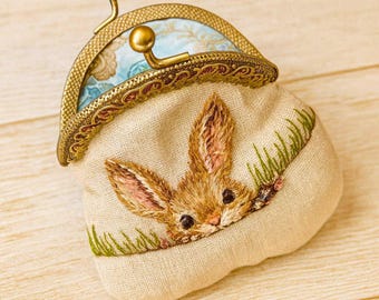 Small Linen Pouch, Unique Coin Purse, Embroidered Purse Pouch, Handmade Wallet, Eco Gift for Her