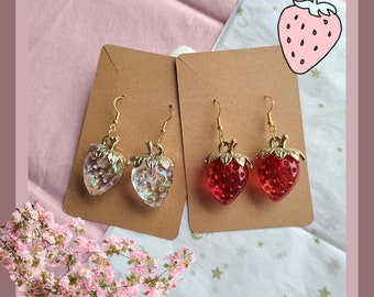 Cute Big Strawberry Glass Earrings - Handmade - Accessory - Perfect as Gift