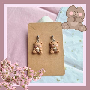 Jolies boucles d&#39;oreilles ours en peluche marron - Fait main - Bijoux - Accessoire - Idéales pour offrir