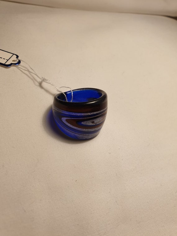 Glass ring, Boro, Lampwork, Jewelry, blue and gold