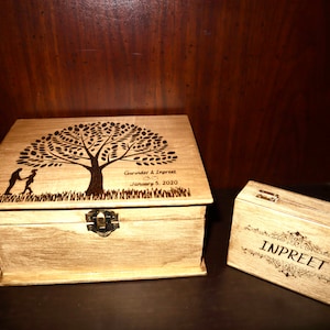 Boîte à souvenirs en bois, boîte à souvenirs en bois rustique, boîte-cadeau gravée personnalisée, coffre à souvenirs de mariage, boîte à bijoux ou à photo, boîte personnalisée pour couple