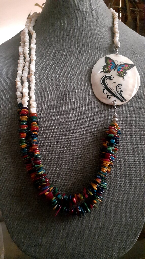 Multi strand puka shell multi color shell necklac… - image 2