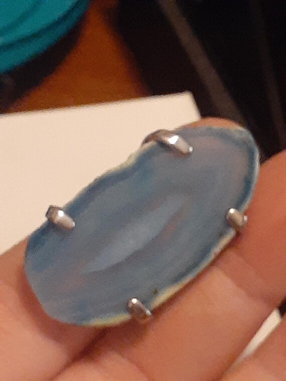 Agate gemstone slice Silvertone statement ring. A… - image 3