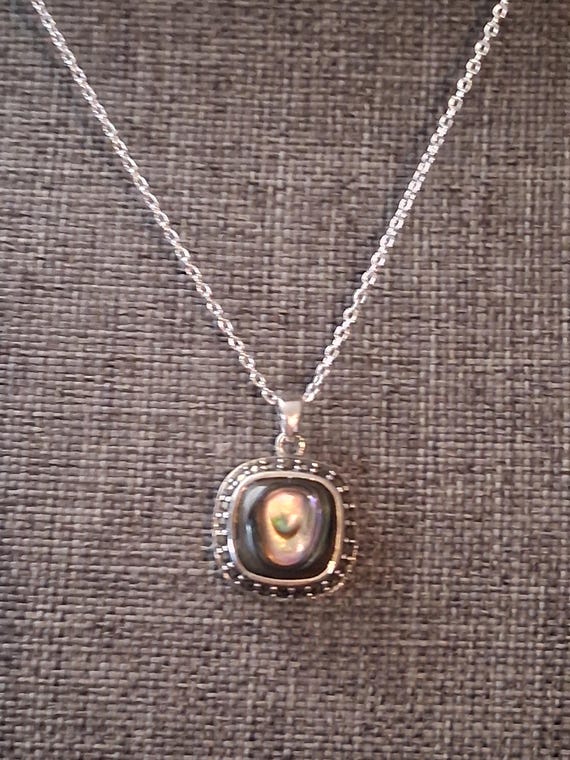 Sterling silver abalone shell square pendant with… - image 9