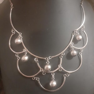 Taxco sterling silver festoon style beaded choker necklace
