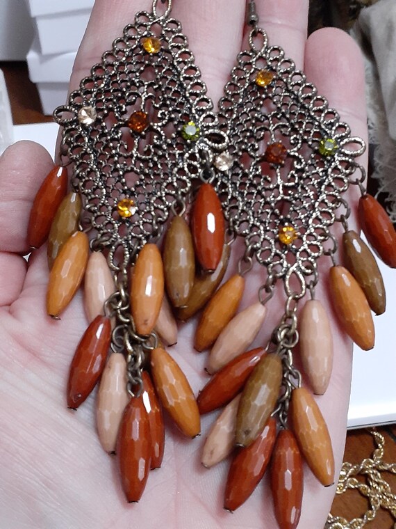 Fauceted lucite dangle drop bead cluster chandeli… - image 5