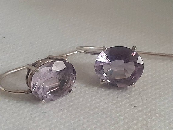 Sterling silver amethyst prong set wire Dangle/dr… - image 3