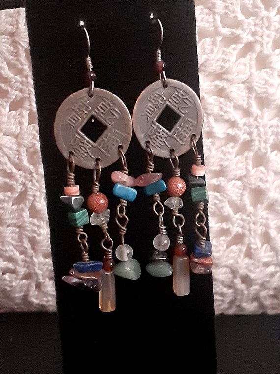 Vintage multi genuine gemstone chandelier earrings