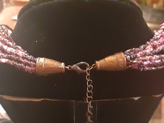 Vintage multi strand purple glass seed bead neckl… - image 5