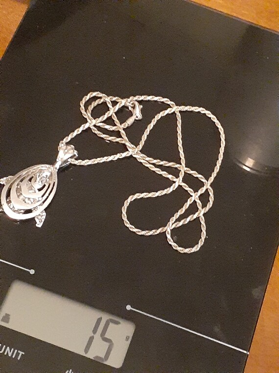 Sterling silver solid turtle pendant rope necklac… - image 3