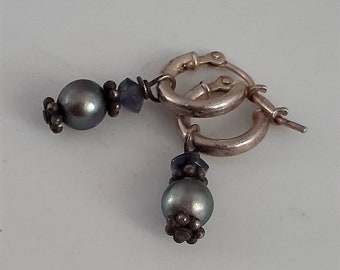 Sterling silver pearl huggie hoop earrings