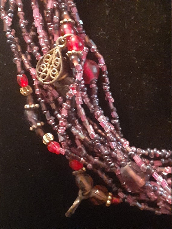 Vintage multi strand purple glass seed bead neckl… - image 7