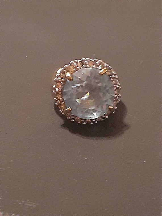 18kt GE Aquamarine color ring with rhinestones