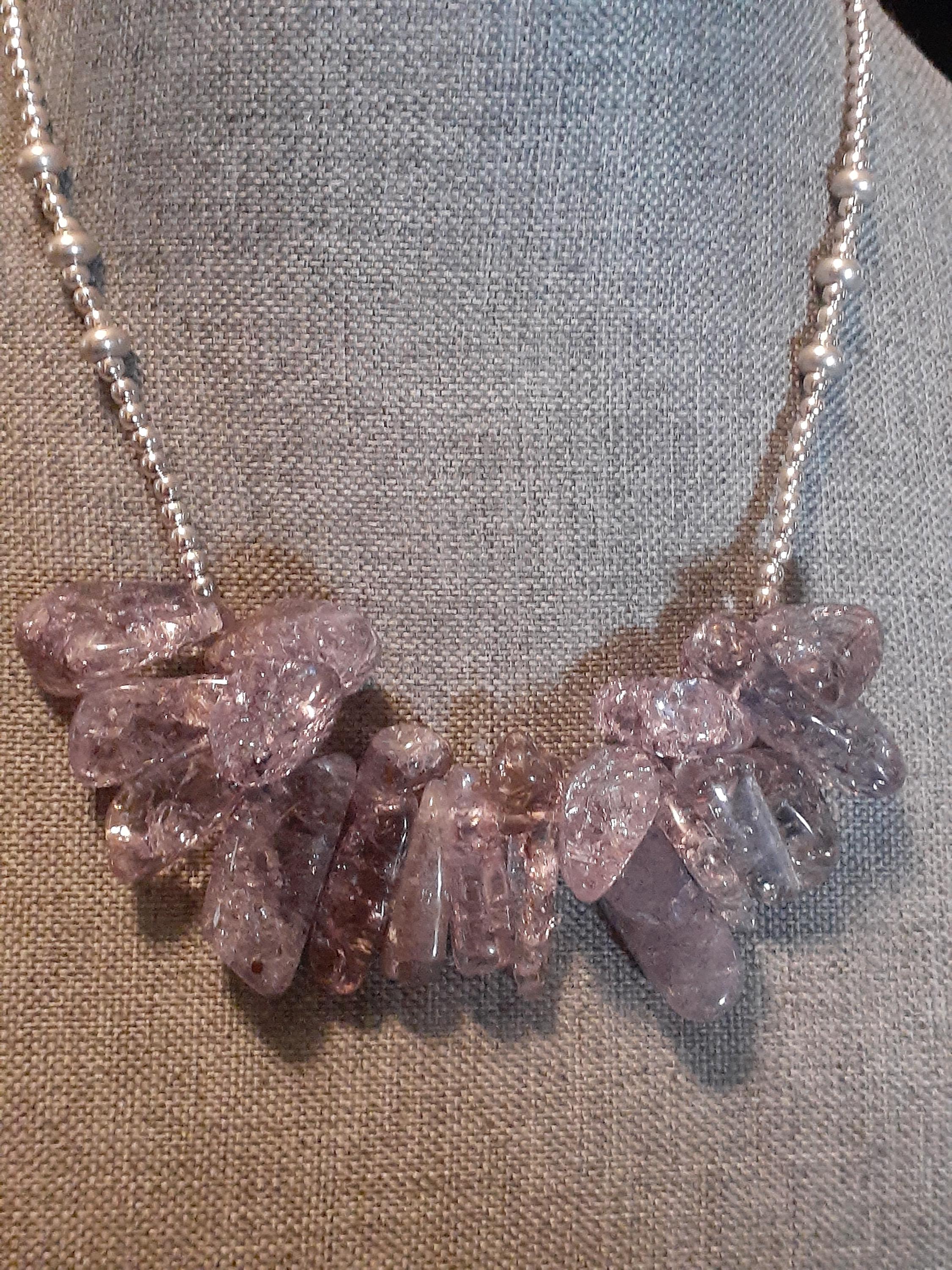 Lavender Quartz Nugget Bib Necklace on Silver Tone Bead Chain - Etsy