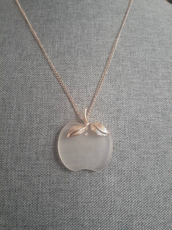 Avon clear frosted glass apple gold tone pendant … - image 1