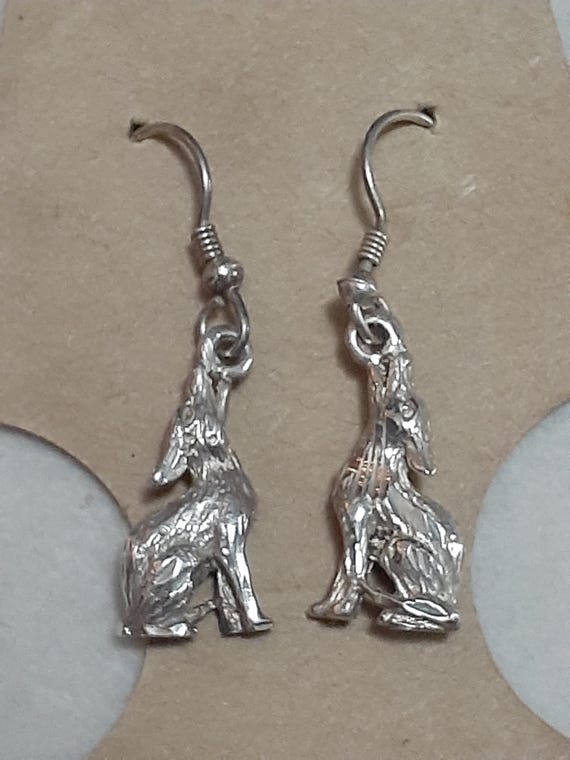 Sterling silver solid 3D Howling Wolf figural dan… - image 9