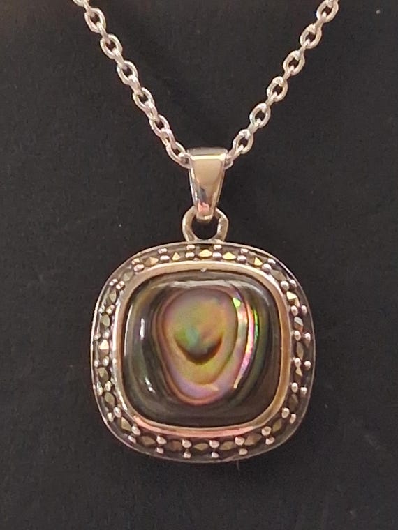Sterling silver abalone shell square pendant with… - image 13