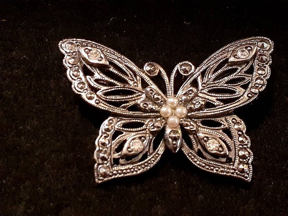 Vintage Avon marcasite silvertone butterfly Brooc… - image 2