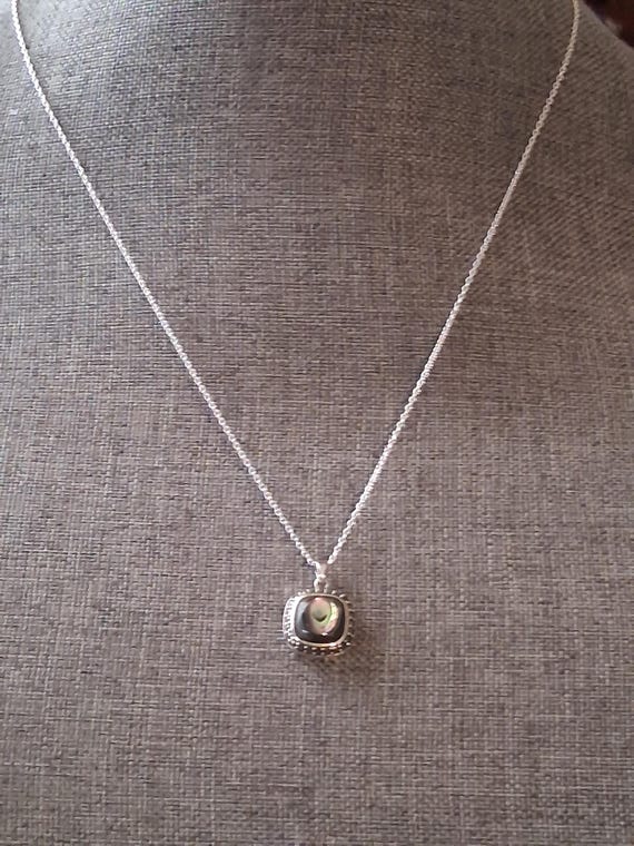 Sterling silver abalone shell square pendant with… - image 12