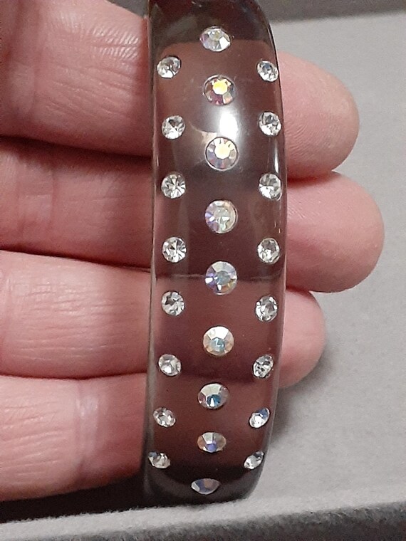 Lucite translucent cuff bracelet 3 rows Aurora bo… - image 2