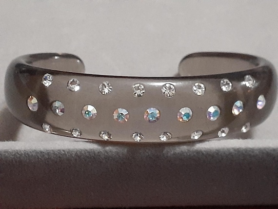 Lucite translucent cuff bracelet 3 rows Aurora bo… - image 1