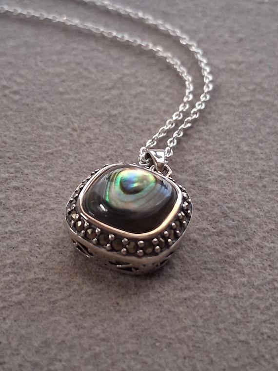 Sterling silver abalone shell square pendant with… - image 2