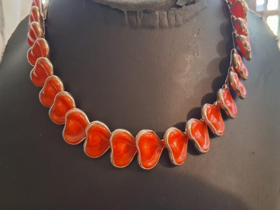 Red stylized leaf abstract celluloid link necklac… - image 13