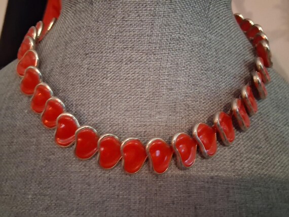 Red stylized leaf abstract celluloid link necklac… - image 8