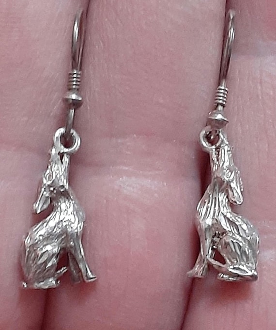 Sterling silver solid 3D Howling Wolf figural dan… - image 2