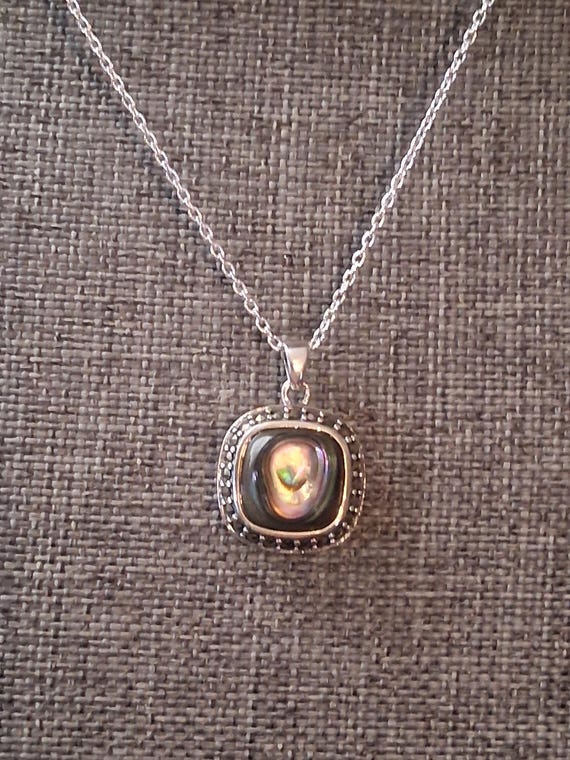 Sterling silver abalone shell square pendant with… - image 10