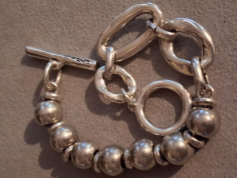 UNOde50 silver plated on-off asymmetrical ball & link toggle bracelet 7.5" image 8