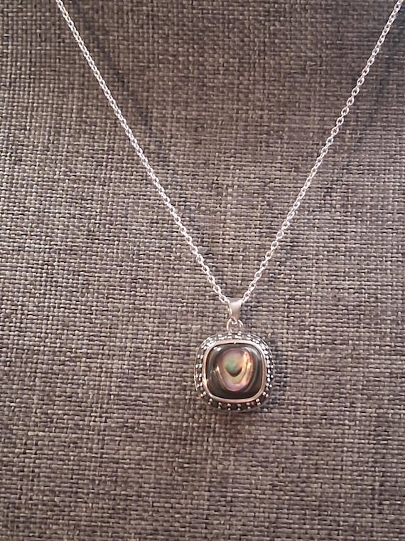Sterling silver abalone shell square pendant with… - image 4