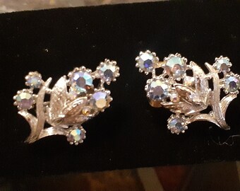 Coro Aurora borealis silvertone clip on earrings