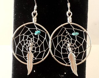 ANDANTE Orecchini da donna in argento sterling 925, con acchiappasogni con piume, stile boho chic