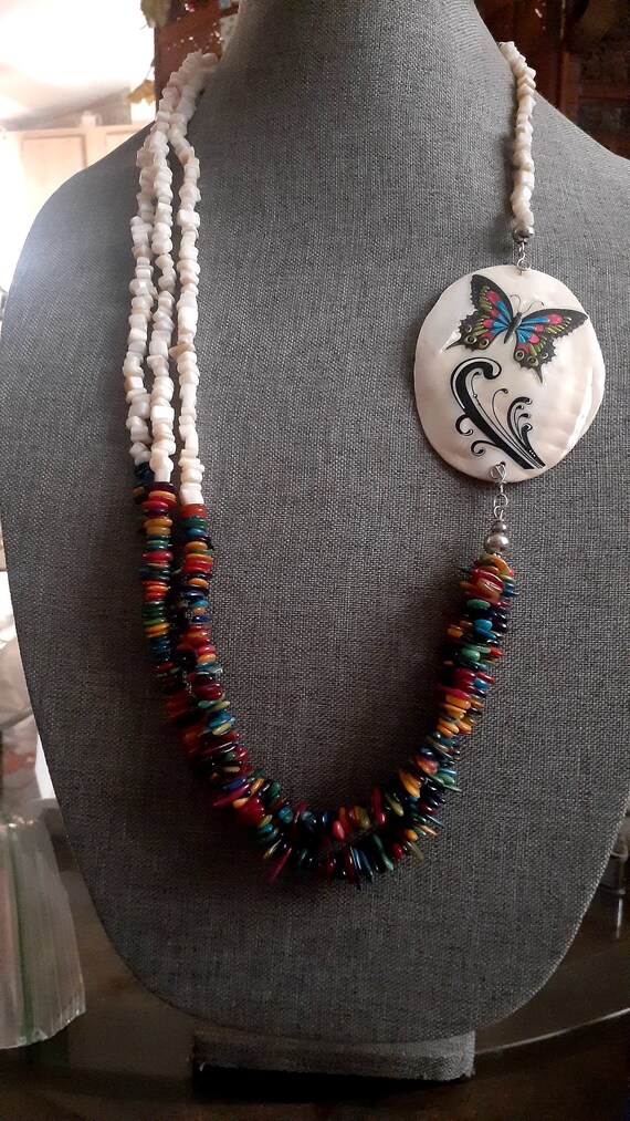 Multi strand puka shell multi color shell necklac… - image 6