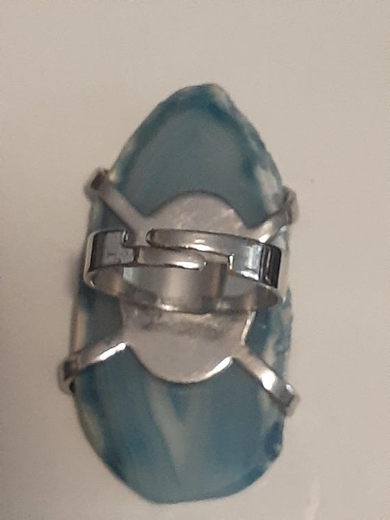 Agate gemstone slice Silvertone statement ring. A… - image 7