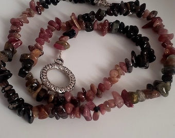Multi color tourmaline chipped gemstone necklace