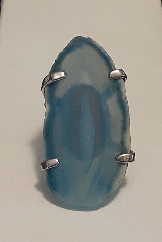 Agate gemstone slice Silvertone statement ring. A… - image 1