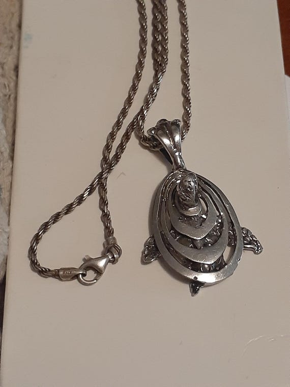 Sterling silver solid turtle pendant rope necklac… - image 7