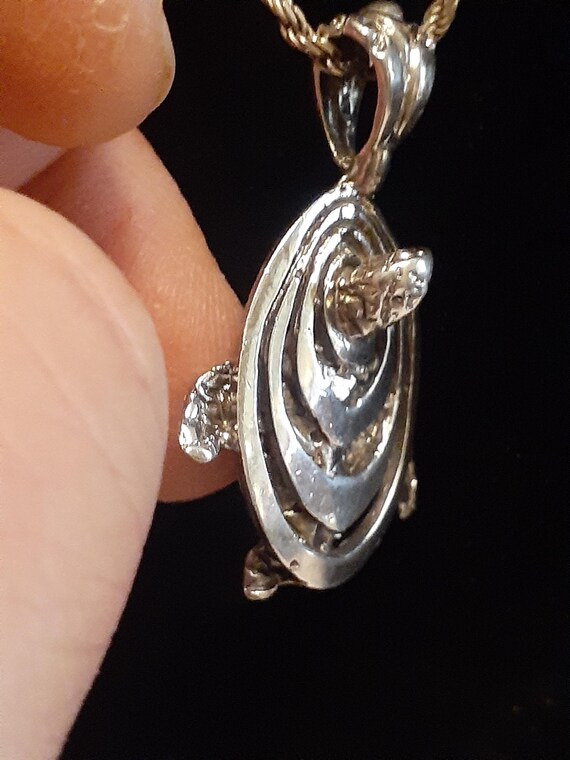 Sterling silver solid turtle pendant rope necklac… - image 2