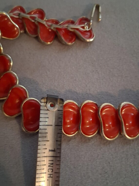 Red stylized leaf abstract celluloid link necklac… - image 2