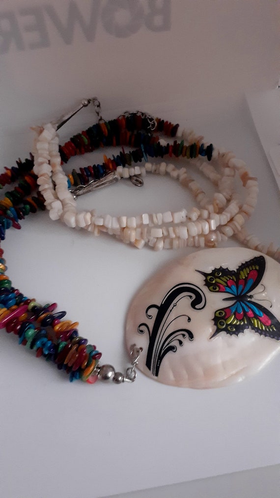 Multi strand puka shell multi color shell necklac… - image 7