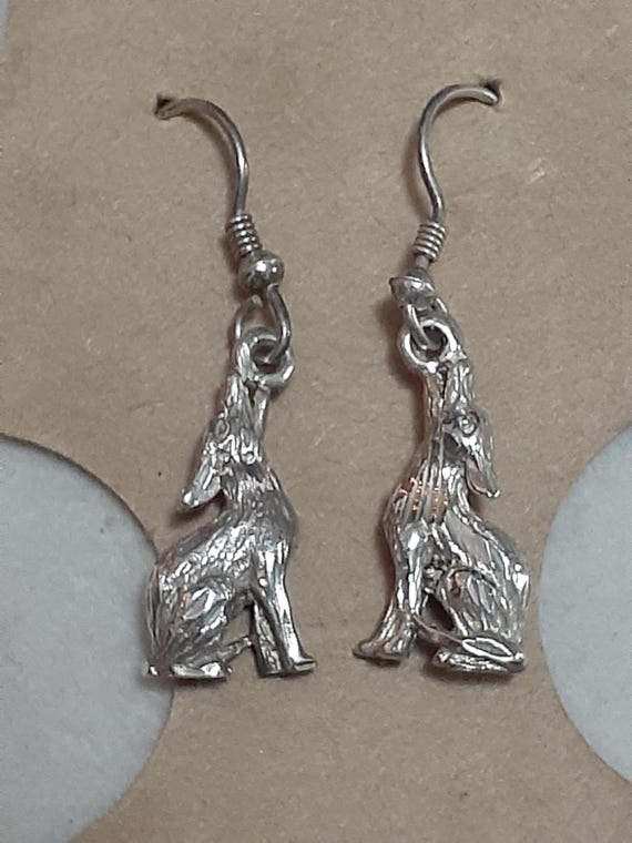 Sterling silver solid 3D Howling Wolf figural dan… - image 7
