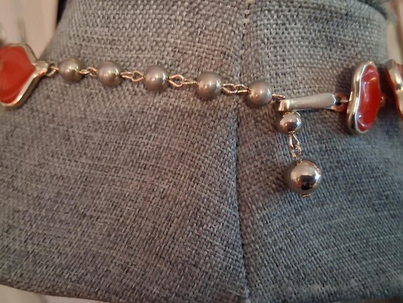 Red stylized leaf abstract celluloid link necklac… - image 4