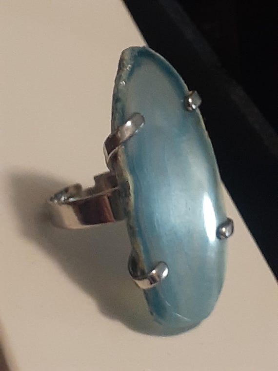 Agate gemstone slice Silvertone statement ring. A… - image 2