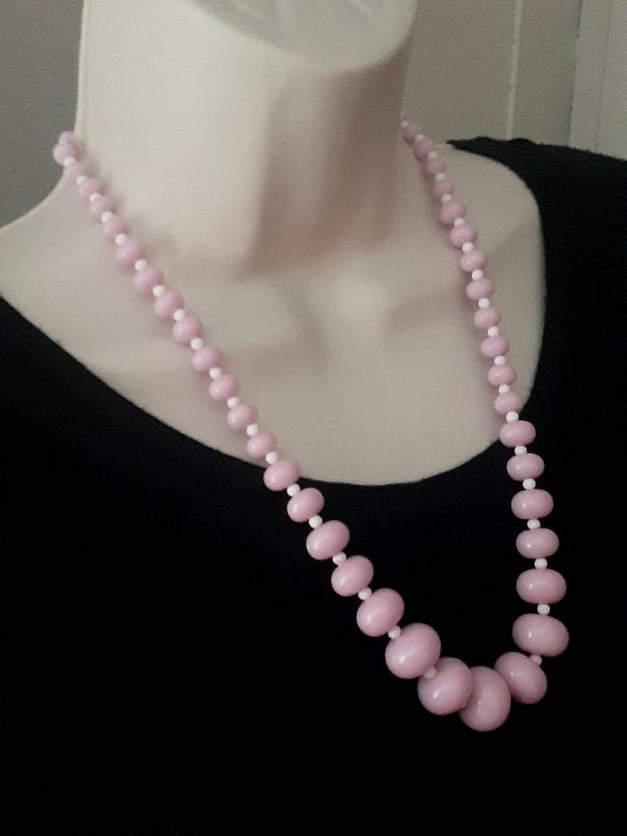 Bubblegum pink and white bead necklace - image 3