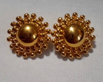 Anne Klein Glossy gold tone star Burst textured Domed Statement earrings