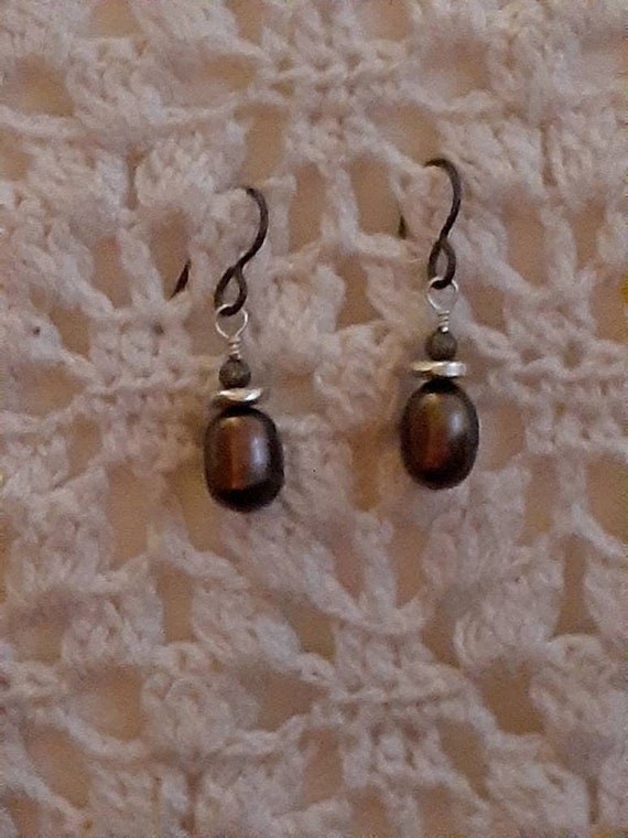 Chocolate Baroque pearl dangle/drop earrings - image 1